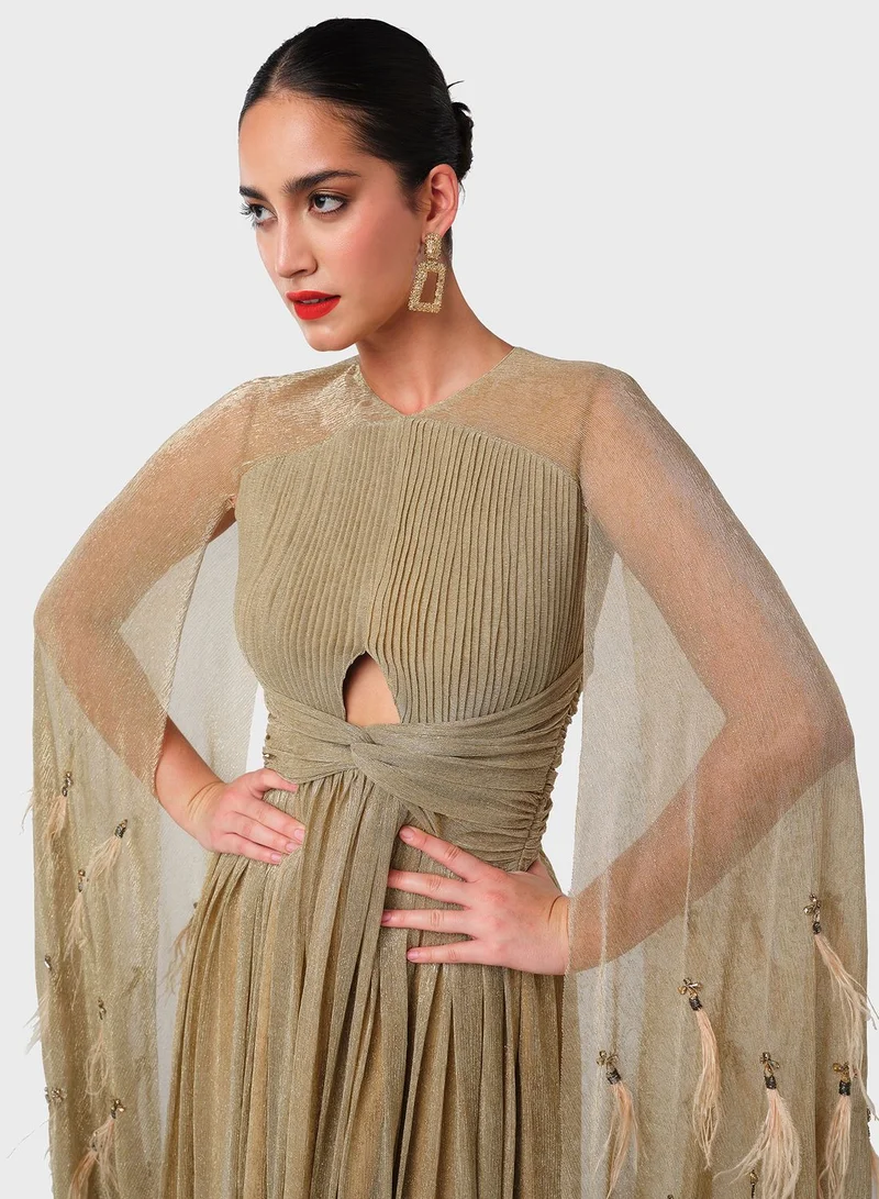 Threadz by Ajooni  Metallic Pleated Gown Dress for Women | Best Price UAE