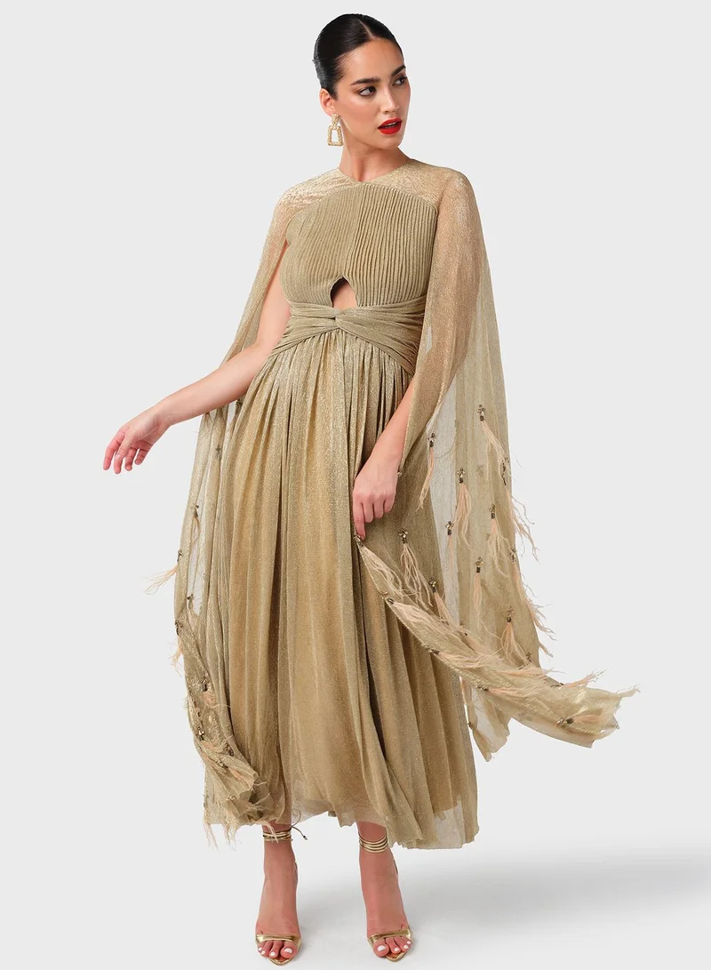 Threadz by Ajooni  Metallic Pleated Gown Dress for Women | Best Price UAE