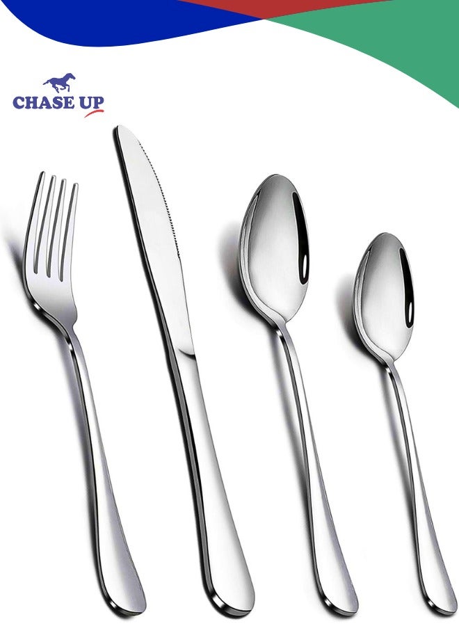 Chase Up Cutlery Set, Stainless Steel 24 Piece Cutlery Set for 6 People, Flatware Silverware Set with Knife Fork Spoon, Elegant Tableware for Daily Use/Christmas, Mirror Finished. Dishwasher Safe - Image 1