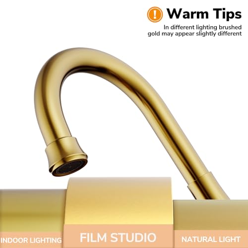 Hurran 4 inch Brushed Gold Bathroom Sink Faucet with Pop-up Drain and 2 Supply Hoses, Stainless Steel Lead-Free 2-Handle Centerset Faucet for Bathroom Sink Vanity RV - Image 2