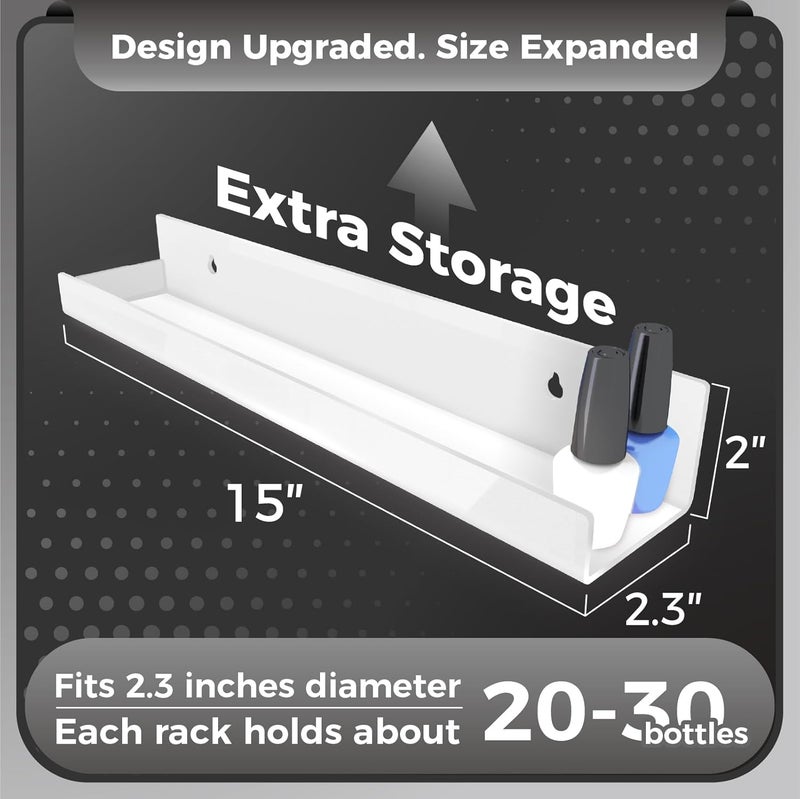 RORKIM 4 عبوات من رفوف أكريليك بيضاء مقاس 15 بوصة، رف كتب عائم للأطفال لغرفة الأطفال، حامل طلاء أظافر عصري، نظارات شمسية، زيت عطري، رف صور، رف حائط لتخزين وعرض الألعاب - Image 2