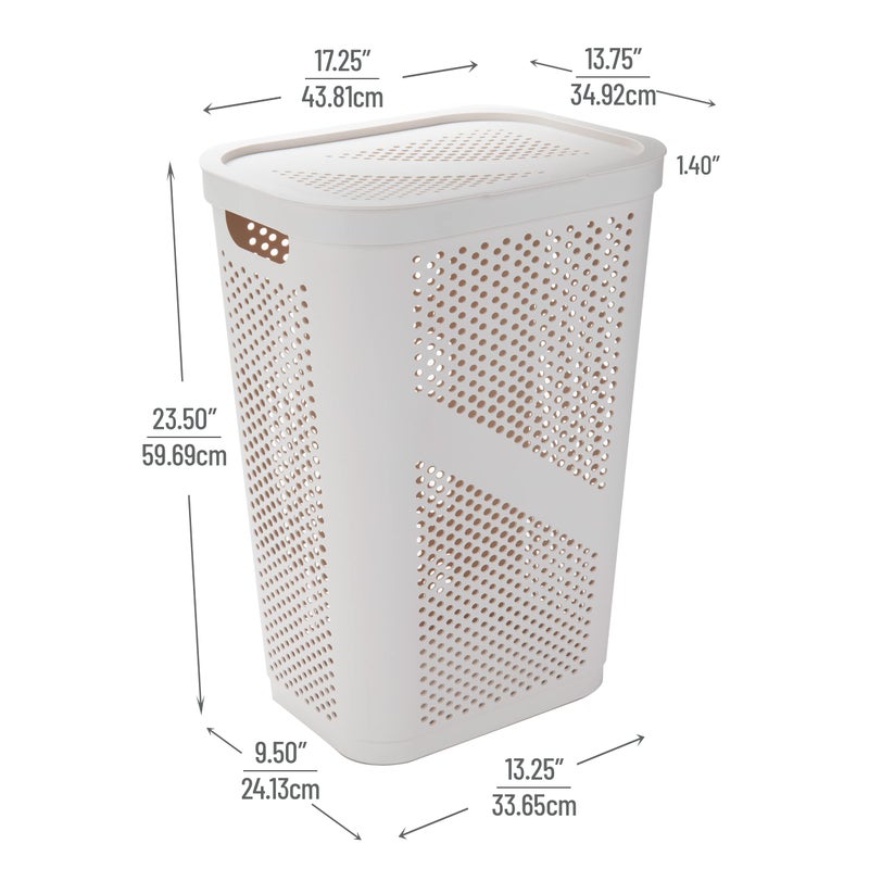 Mind Reader 60L Slim Laundry Hamper, Clothes Basket, Lid, Ventilated, Plastic, Set of 2, Ivory - Image 3