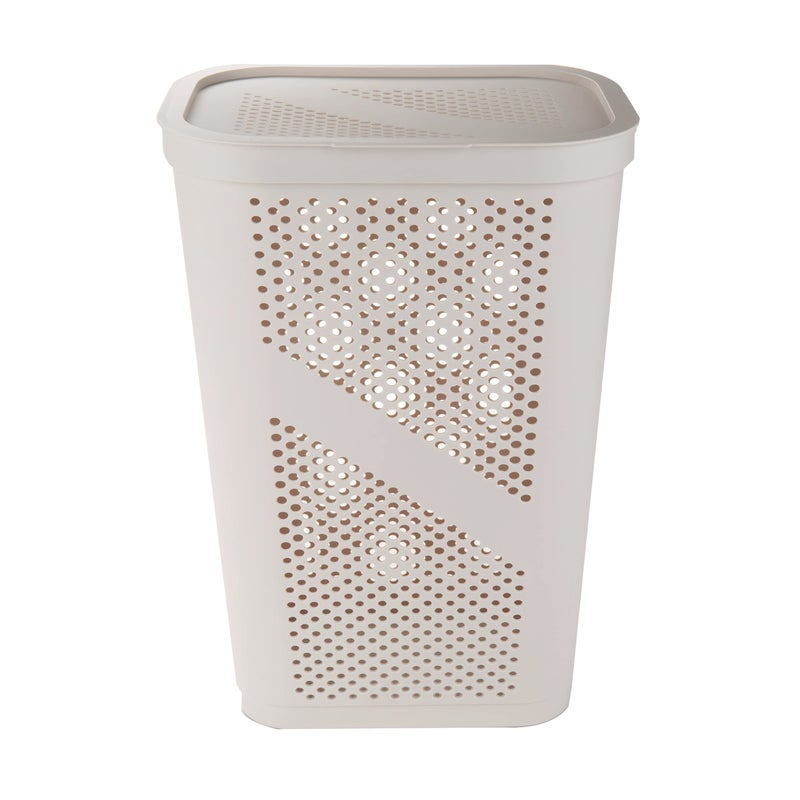 Mind Reader 60L Slim Laundry Hamper, Clothes Basket, Lid, Ventilated, Plastic, Set of 2, Ivory - Image 5