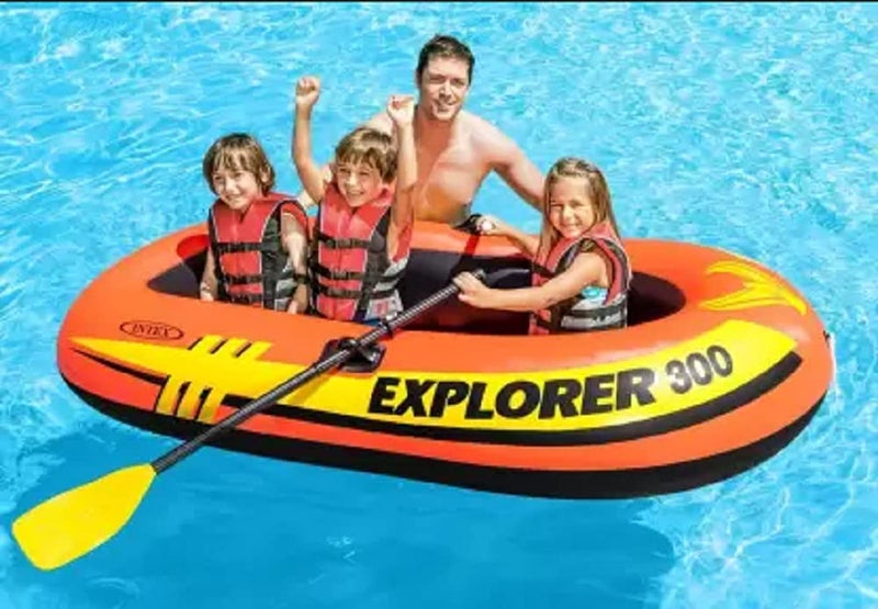 Intex Explorer 300 Boat Set Inflatable Kayak Water Raft (Orange) - Image 2