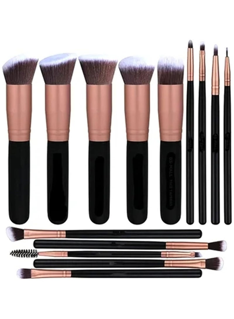 14-Piece Makeup Multi Use Brush Set Rose Gold/Black - Image 1