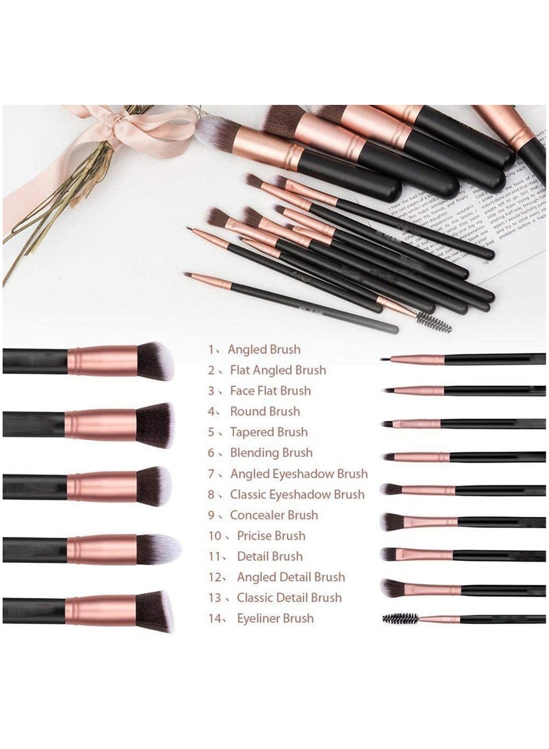 14-Piece Makeup Multi Use Brush Set Rose Gold/Black - Image 4