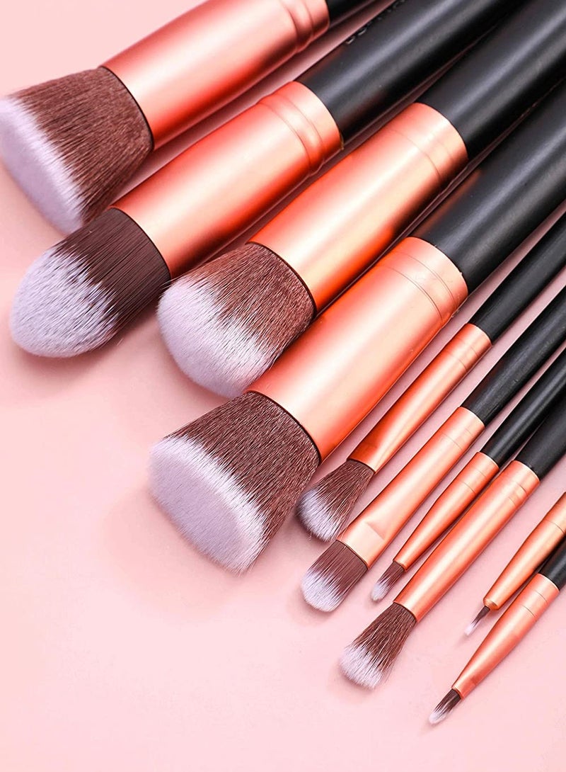 14-Piece Makeup Multi Use Brush Set Rose Gold/Black - Image 2