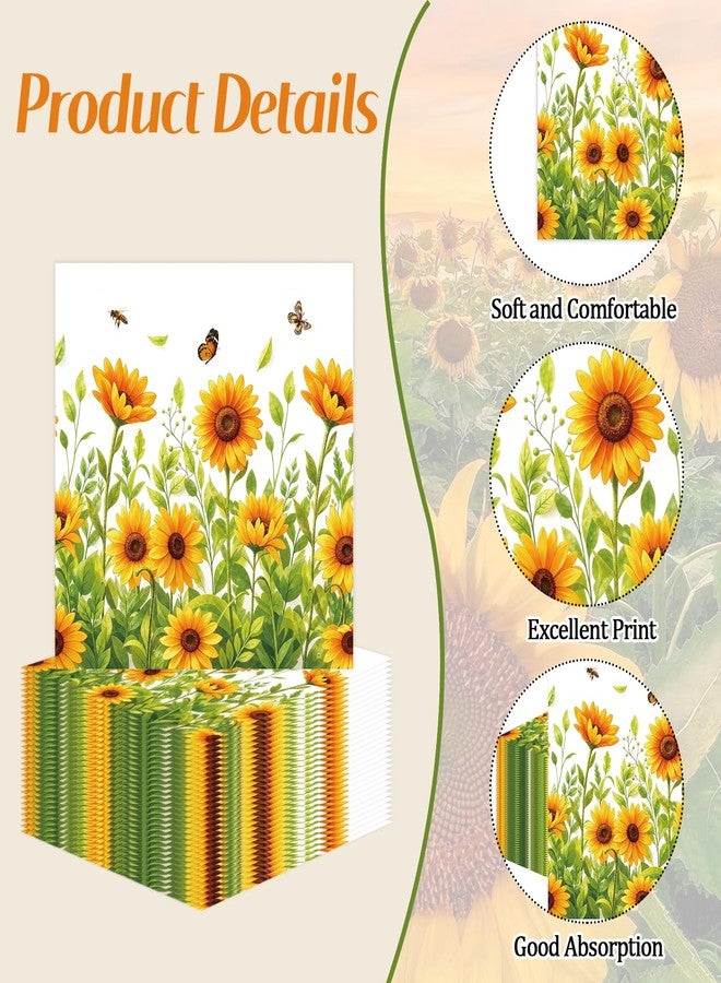 KFJBPB 50 Pcs Sunflower Napkins 6.5 x 6.5 inch, Sunflower Birthday Paper Napkins Disposable Holiday Beverage Cocktail Napkins for Summer Fall Bridal Shower Birthday Decoration - Image 3