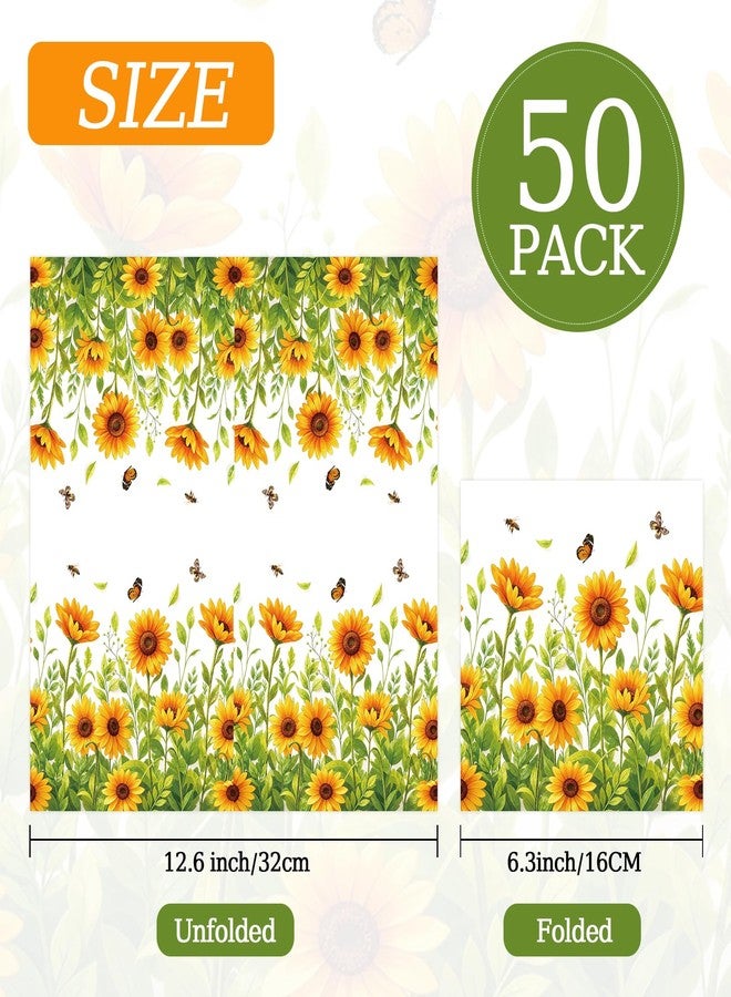 KFJBPB 50 Pcs Sunflower Napkins 6.5 x 6.5 inch, Sunflower Birthday Paper Napkins Disposable Holiday Beverage Cocktail Napkins for Summer Fall Bridal Shower Birthday Decoration - Image 2