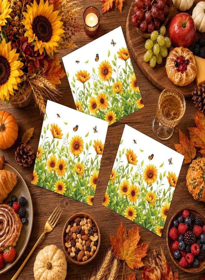 KFJBPB 50 Pcs Sunflower Napkins 6.5 x 6.5 inch, Sunflower Birthday Paper Napkins Disposable Holiday Beverage Cocktail Napkins for Summer Fall Bridal Shower Birthday Decoration - Image 4