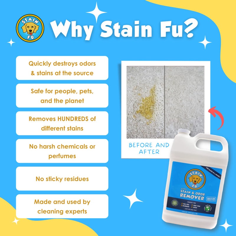 STAIN FU Pet Stain Odor Remover Professional Strength Powerful Eliminator for Tough Dog Cat Pet Urine Pee Poop Feces Vomit Slobber Drool Blood Wine Coffee Home Kennel Car RV Office (1 Gallon) - Image 3
