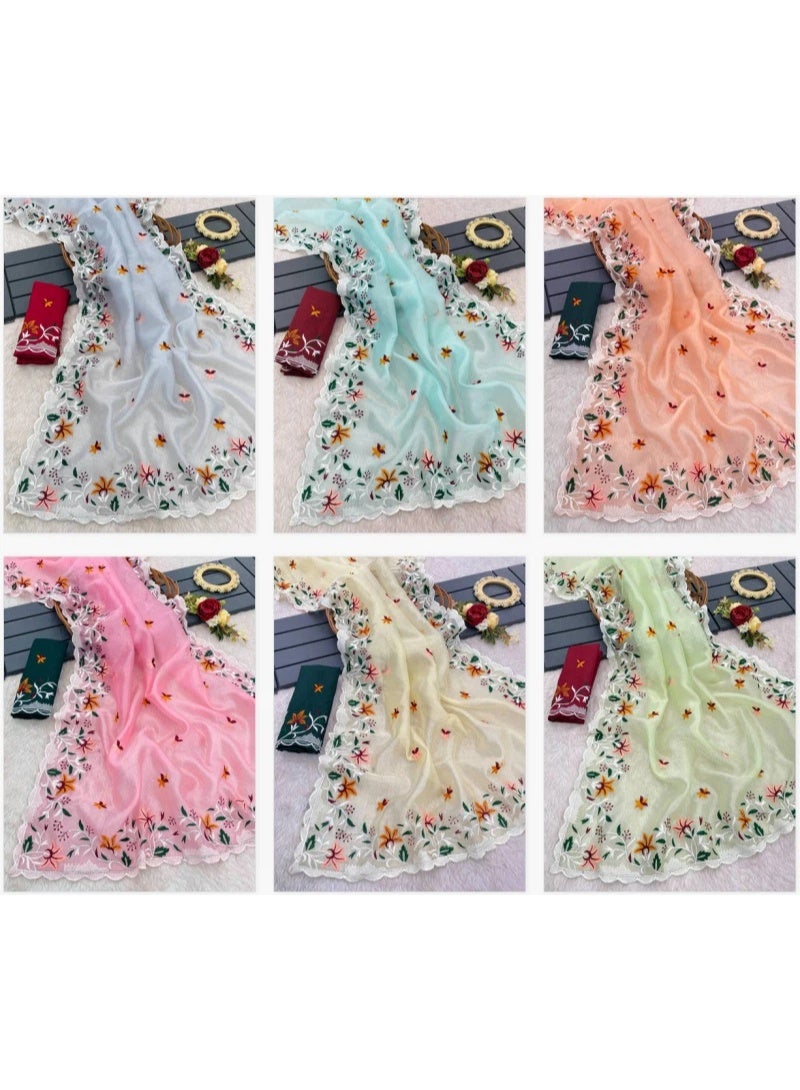 Ready to wear saree | Women's Floral/Printed Organza Saree with Designer Fancy Blouse Piece | Lightweight Sheer Saree for Party, Festive & Wedding Occasions (Aqua Blue) - Image 2