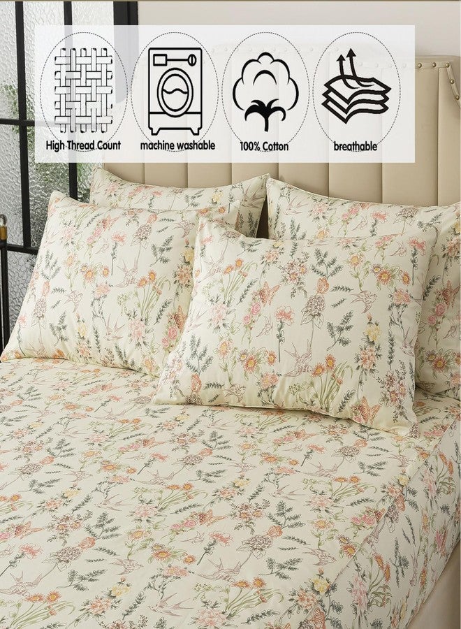 FADFAY Queen Size Sheets Set - 4 Pieces 100% Cotton Deep Pocket Fitted Sheet, Crisp, Breathable & Soft, Country Style Floral & Butterfly Pattern for All Seasons - Image 5