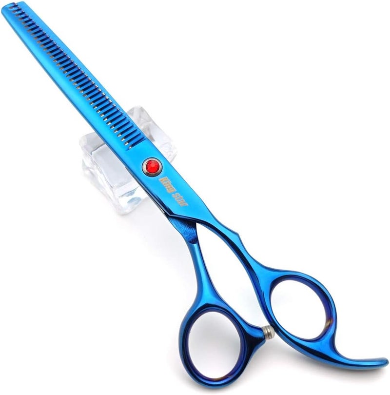 Kingstar 7.0in Titanium Blue Professional Pet Grooming Scissors Set,Straight & Thinning & Curved Scissors 4pcs Set for Dog Grooming,(Blue) - Image 5