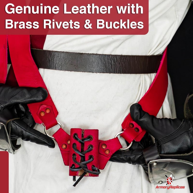 Armory Replicas ™ Genuine Leather Baldric Belt – Adjustable Shoulder Strap for Long Swords & Claymores with Brass Rivets and Buckles - Image 5