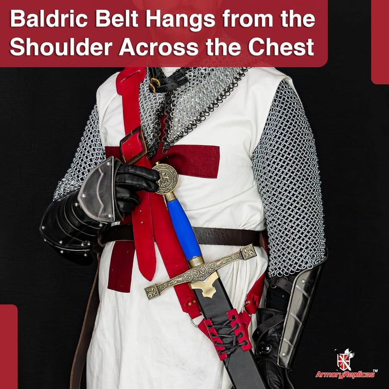 Armory Replicas ™ Genuine Leather Baldric Belt – Adjustable Shoulder Strap for Long Swords & Claymores with Brass Rivets and Buckles - Image 4