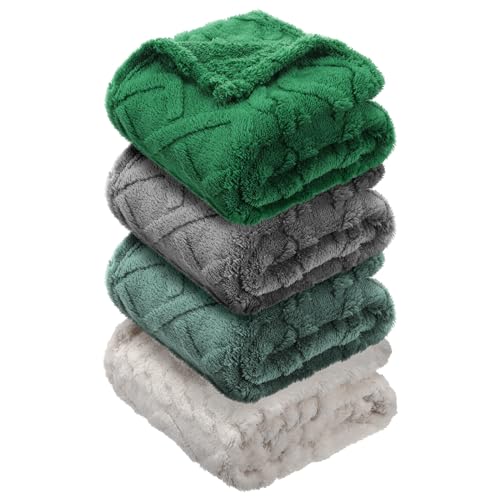 VitalCozy 4 Pcs Fleece Baby Blankets for Boys Girls 3D Soft Plush Warm Baby Receiving Blankets 30 x 40 Cozy Fluffy Infant Toddler Newborn Swaddling Blanket for Crib Nursery BedGreen Set - Image 1