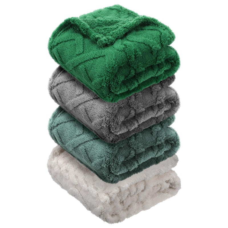 VitalCozy 4 Pcs Fleece Baby Blankets for Boys Girls 3D Soft Plush Warm Baby Receiving Blankets 30 x 40 Cozy Fluffy Infant Toddler Newborn Swaddling Blanket for Crib Nursery BedGreen Set - Image 2