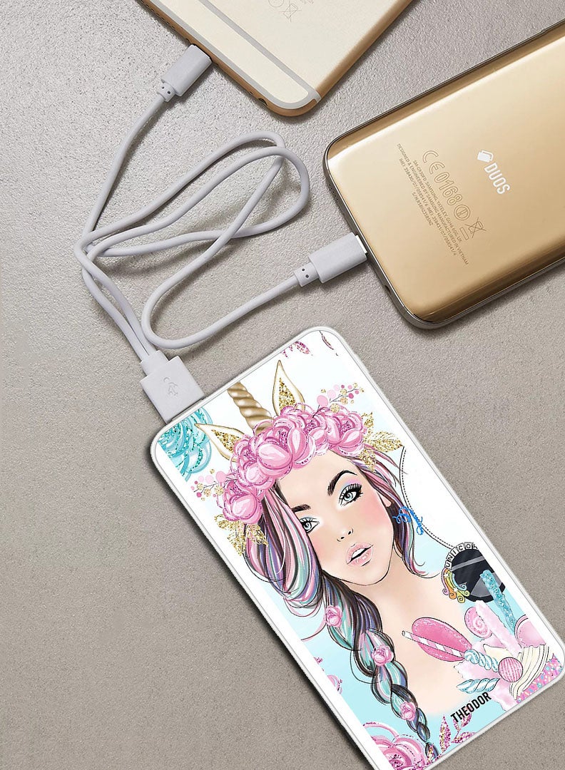 Theodor 10,000 mAh Super Fast Charging Ultra Compact Power Bank with Quick Charge & Power Delivery, Portable Charger For iPhone and Android Unicorn Girl - Image 2