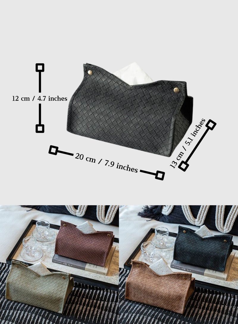 PU Leather Rectangular Tissue Box Cover, Facial Tissue Holder for Bathroom, Living Room, Office, Car, Tabletop Decor – Woven Design (4 Color Set) - Image 4