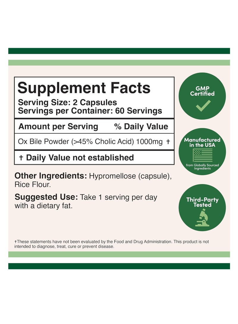 Double Wood Supplements Ox Bile Acid Salts 1000mg 120 capsules - Image 2
