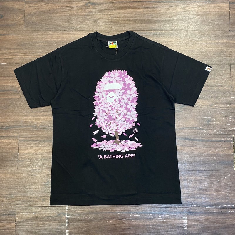 Trendy Brand Bape Japan Limited Sakura Ape Head Foam Stereo Printed Short-Sleeved T-Shirt For Men And Women Couple - Image 1