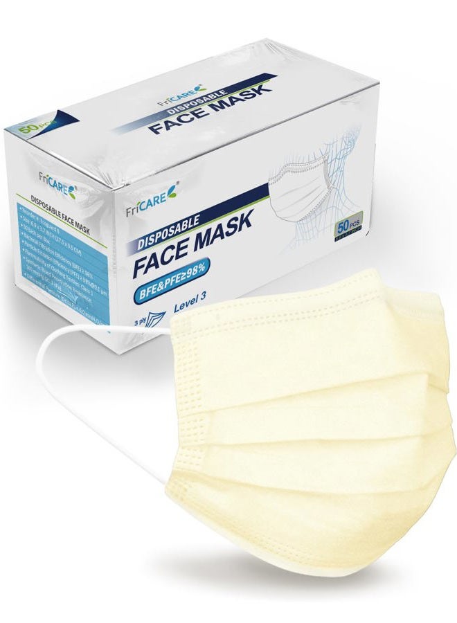 FriCARE Disposable Masks for Adults, Colored Beige Face Mask with Adjustable Nose Wire, FSA HSA Eligible, 3-ply 50 Pack Hospital Grade - Image 1