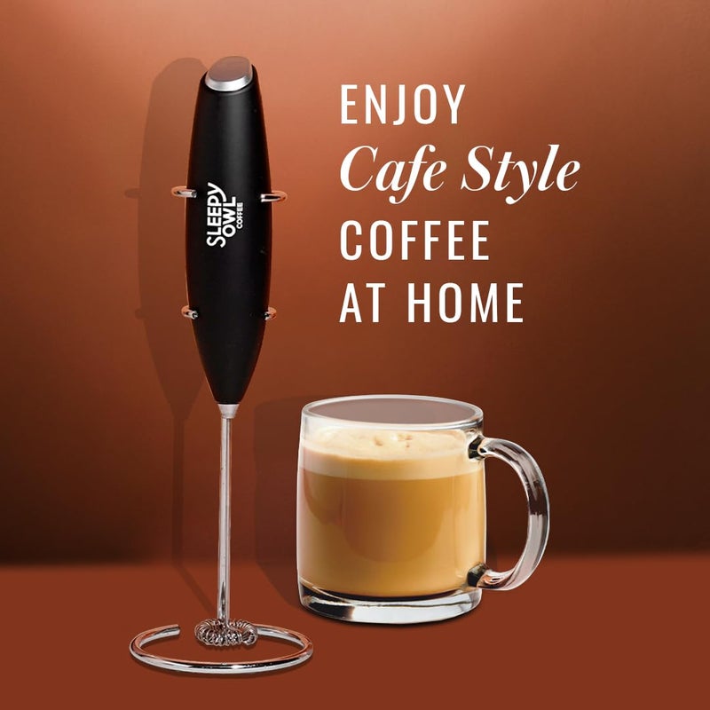 Sleepy Owl Powerful Milk Frother for Coffee Black Color Battery Operated Electric Frother Stainless Steel Whisk with Frother Stand Best for Coffee Lattes Milk Hot Chocolates - Image 2