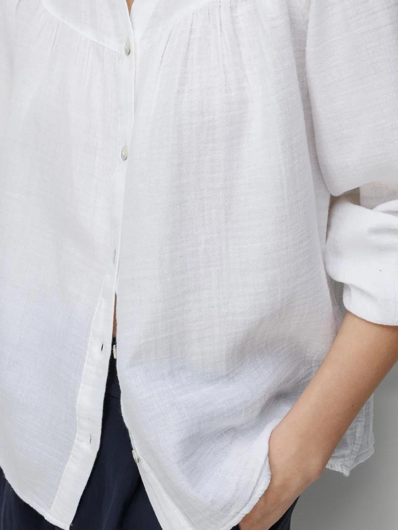 Mixray White Mixray Cotton Mandarin Collar Button Shirt for Women | Best Price UAE