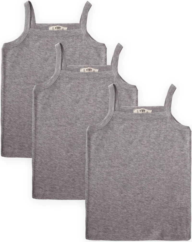 Cigit Triple Strap Undershirt 2-9 Years Gray Melange