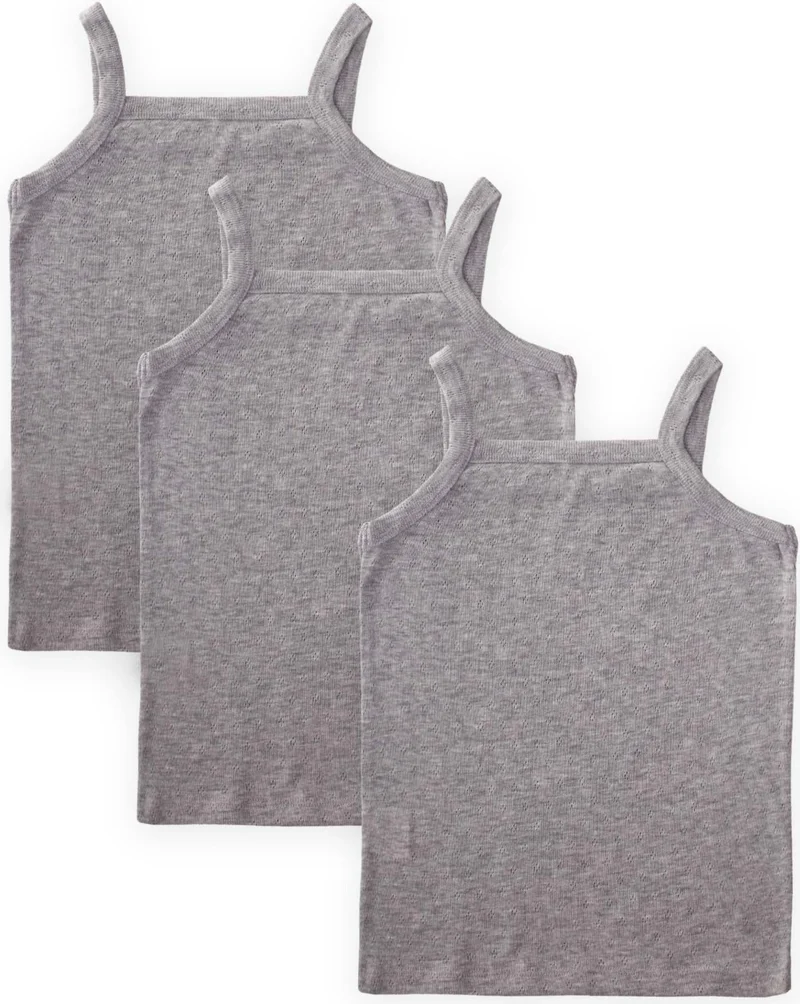 Cigit Triple Strap Undershirt 2-9 Years Gray Melange