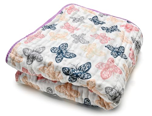 ZPECC Muslin Baby Blanket Thicker 30x40 Organic Cotton Newborn Receiving Quilt Hypoallergenic for Baby Essentials Swaddle Crib Stroller Butterfly - Image 1
