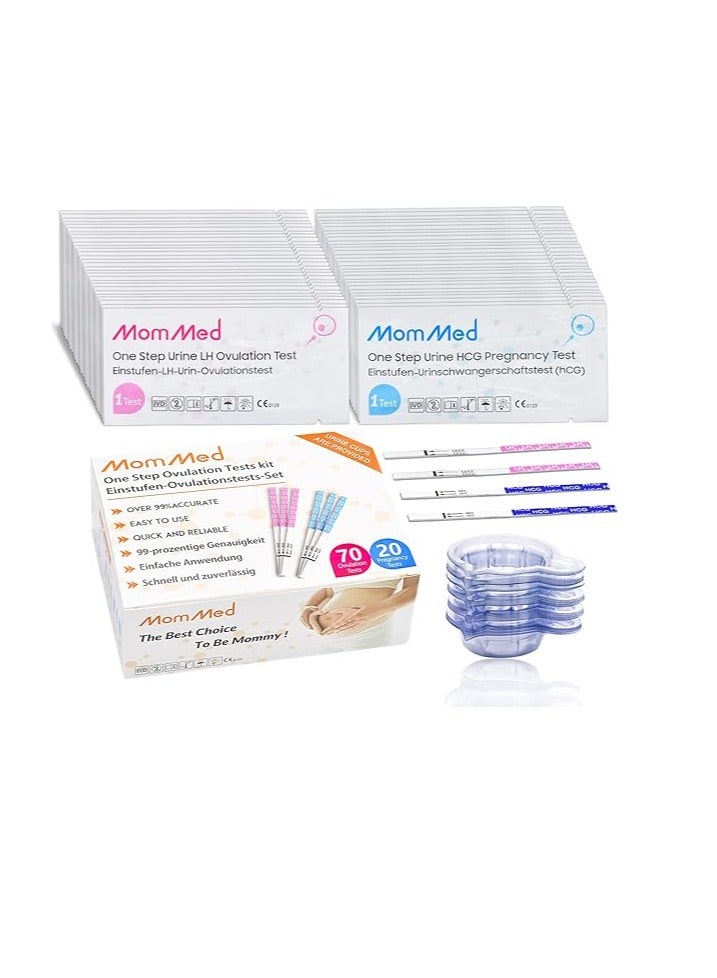 MomMed Ovulation and Pregnancy Test Strips HCG20-LH70 20 Pregnancy Tests, 70 Ovulation Test