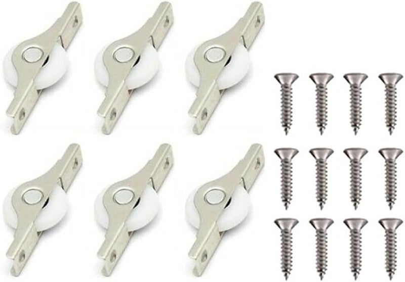 6 قطع من عجلات الباب المنزلق النايلون مع حامل معدني لاستبدال درج خزانة الملابس - Image 2