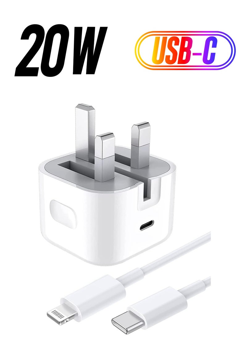 general 20W USB C Fast Charger With 1M Cable for iPhone 14/14 Plus/14 Pro/14 Pro Max/13 12 11 X XR XS SE 2020 8 7 6 6S Mini, Pad Pro, USBC PD Wall Charging Plug UK Type C Power Adapter and 3.3FT - Image 1