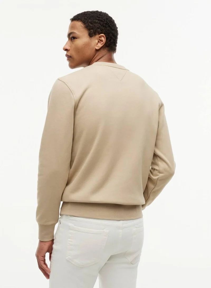 Tommy Hilfiger Batique Khaki Logo Embroidery Flex Fleece Sweatshirt for Men | Best Price UAE