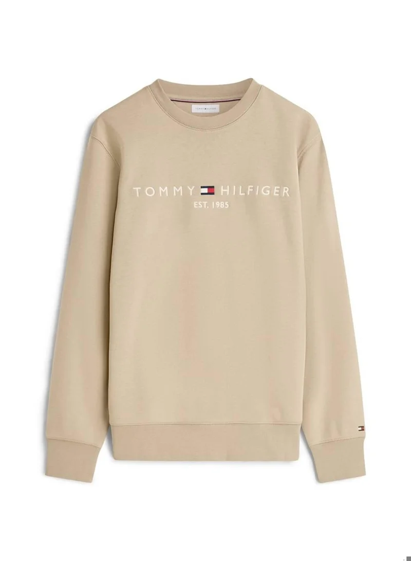 Tommy Hilfiger Batique Khaki Logo Embroidery Flex Fleece Sweatshirt for Men | Best Price UAE