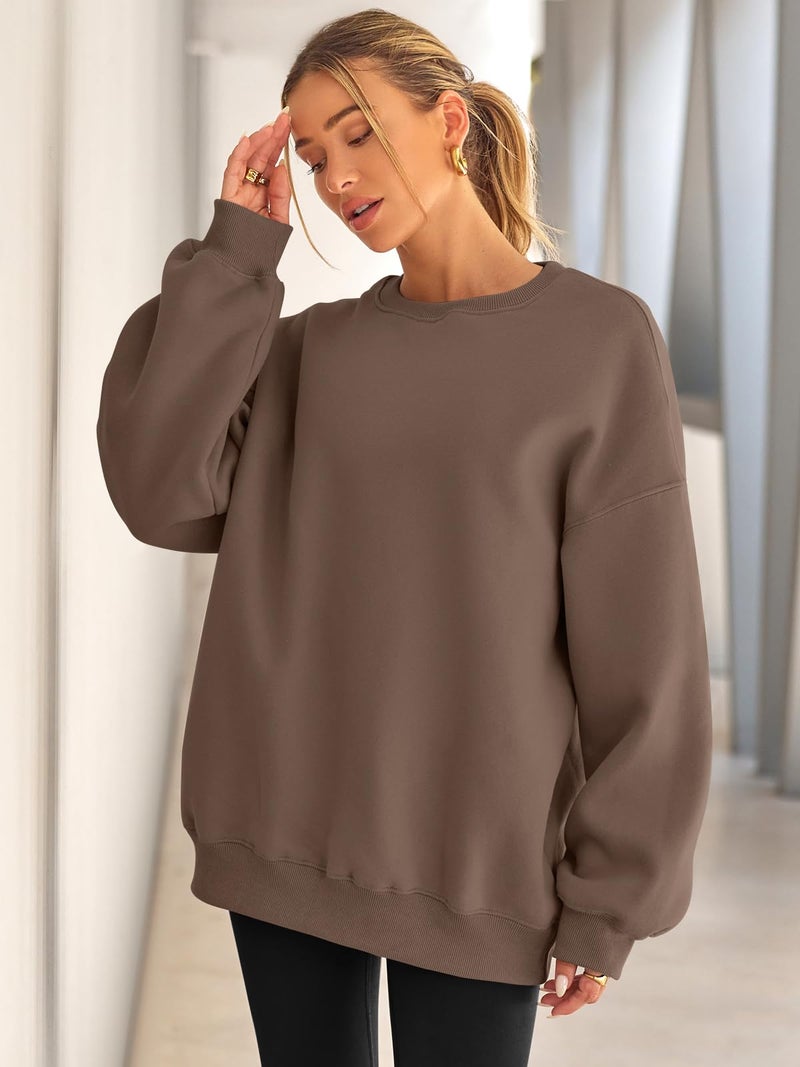 EFAN Womens Sweatshirts Hoodies Oversized Sweaters Crewneck Fleece Casual Tops Basic Comfy Fall Fashion Clothes 2026 Plus Size Maternity Workout Lounge Wear Winter Outfits Brown M - Image 3
