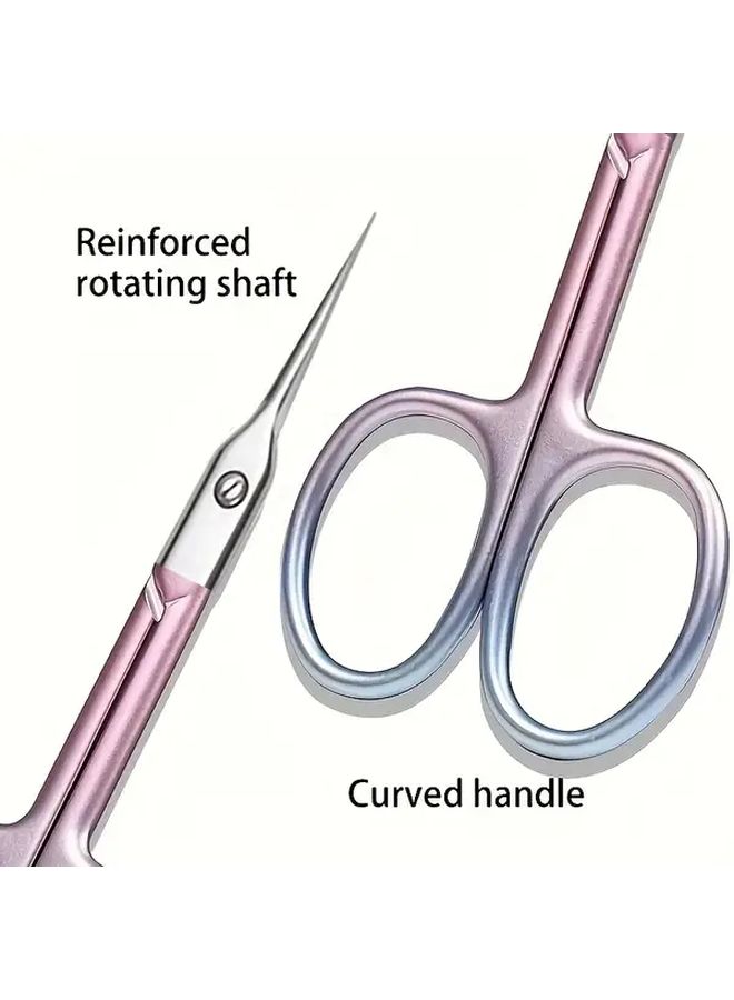 Pink Curved Stainless Steel Scissors For Eyebrows Nails And Makeup Non Slip Grip Trimming Shaping Precise Cutting - Image 1