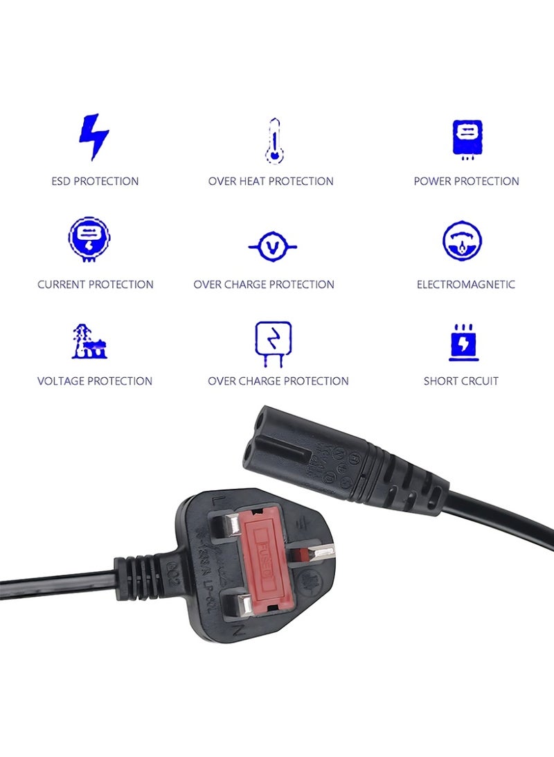 CLAVON British Power Cable 3-Prong Power Cable Compatible for Playstation C7 Figure 8 2 Pin Cord for Samsung Toshiba Philips LG Sony Panasonic TV Box Xbox One S PS5/PS4/PS3 (1.50M) - Image 4