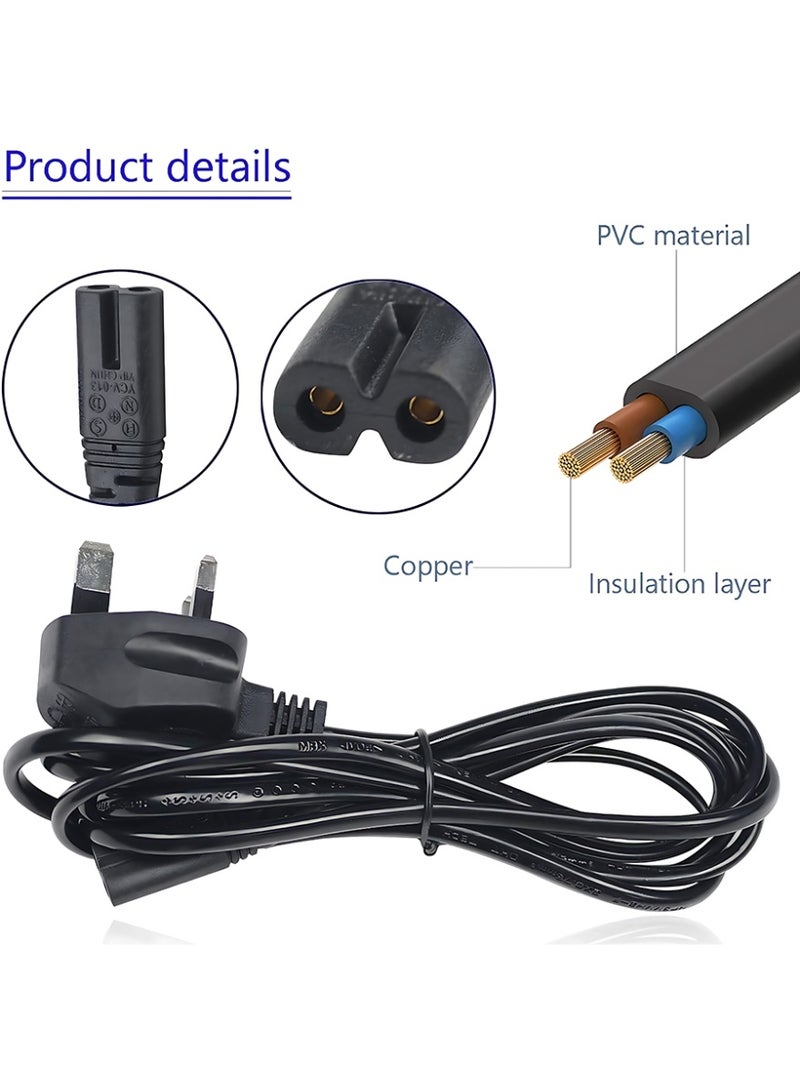 CLAVON British Power Cable 3-Prong Power Cable Compatible for Playstation C7 Figure 8 2 Pin Cord for Samsung Toshiba Philips LG Sony Panasonic TV Box Xbox One S PS5/PS4/PS3 (1.50M) - Image 2