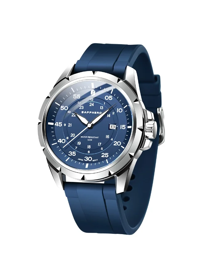 SAPPHERO Men's Silicone Waterproof Watch 5ATM Japanese Quartz Movement Stainless Steel Case Men's Watch Date Design Sport Casual Business Best Gift for Men