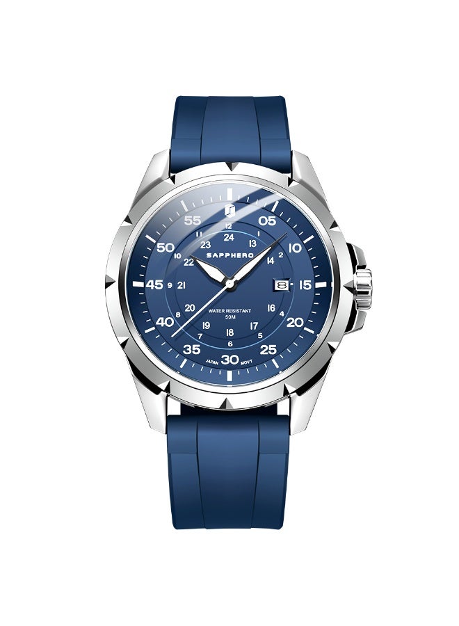 SAPPHERO Men's Silicone Waterproof Watch 5ATM Japanese Quartz Movement Stainless Steel Case Men's Watch Date Design Sport Casual Business Best Gift for Men - Image 2