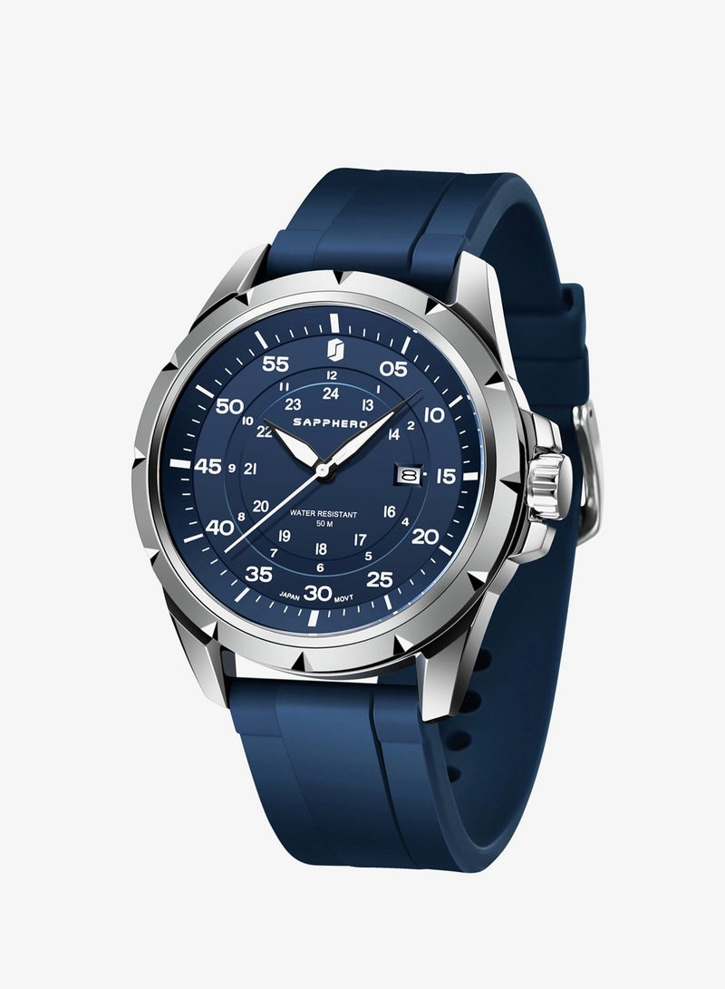 SAPPHERO Men's Silicone Waterproof Watch 5ATM Japanese Quartz Movement Stainless Steel Case Men's Watch Date Design Sport Casual Business Best Gift for Men - Image 1