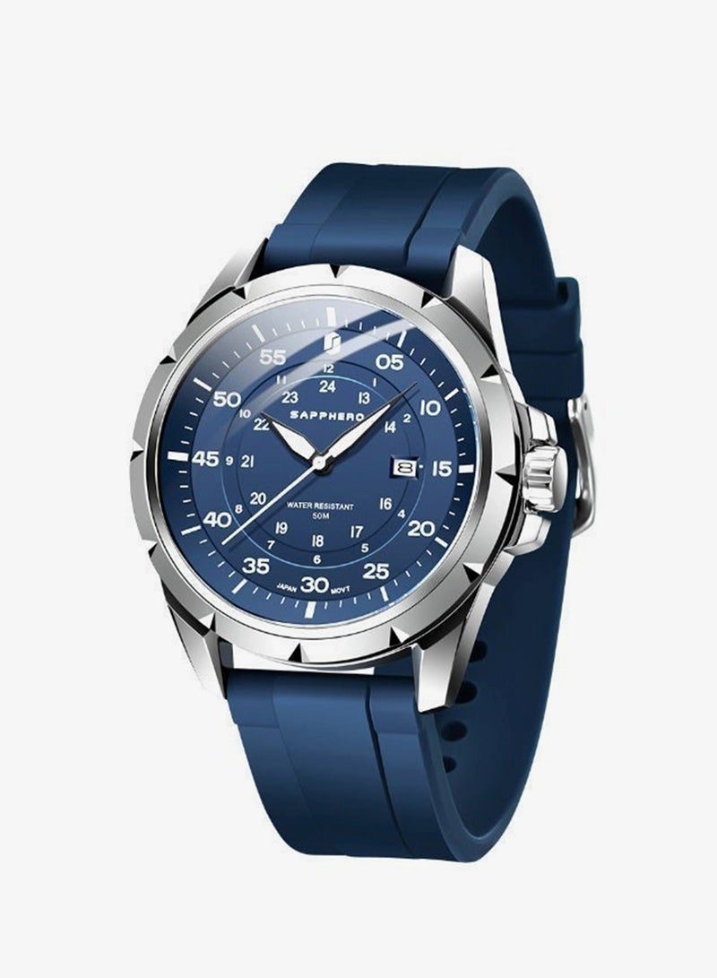 SAPPHERO Men's Silicone Waterproof Watch 5ATM Japanese Quartz Movement Stainless Steel Case Men's Watch Date Design Sport Casual Business Best Gift for Men - Image 2