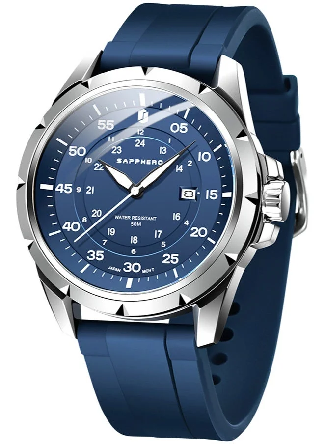 Sapphero SAPPHERO Men's Silicone Waterproof Watch 5ATM Japanese Quartz Movement Stainless Steel Case Men's Watch Date Design Sport Casual Business Best Gift for Men