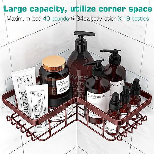 YASONIC Corner Shower Caddy, 3-Pack Adhesive Shower Caddy with Soap Holder and 12 Hooks, Rustproof Stainless Steel, No Drilling Wall Mounted Rack Organizer, for Bathroom, Bronze - Image 2