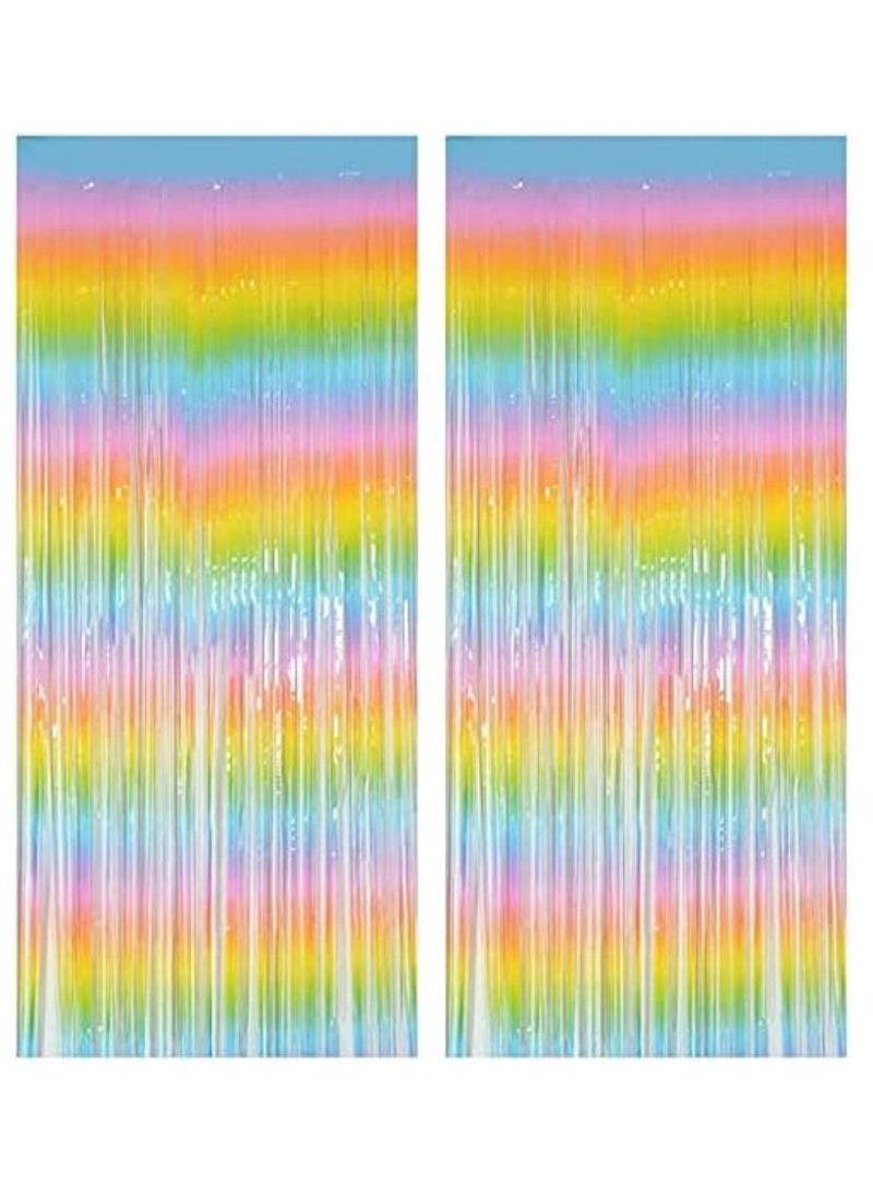 JOLLITY LLC Pastel Macaroon Candy Foil Fringe Tinsel Metallic Curtains Party Photo Backdrop (Multicolor, 3.28 x 6.56ft) Pack of 2 - Image 1
