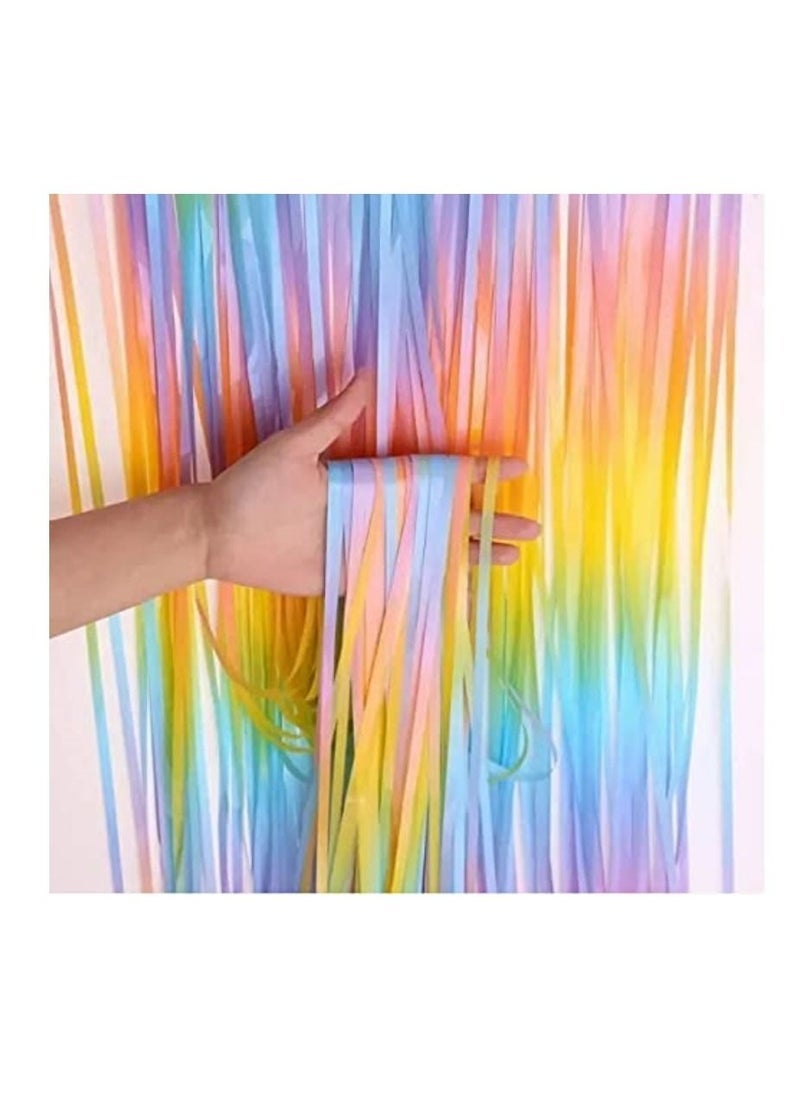 JOLLITY LLC Pastel Macaroon Candy Foil Fringe Tinsel Metallic Curtains Party Photo Backdrop (Multicolor, 3.28 x 6.56ft) Pack of 2 - Image 2