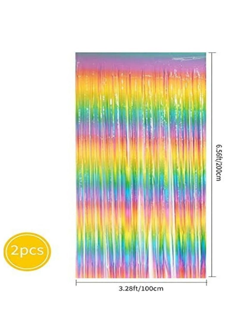 JOLLITY LLC Pastel Macaroon Candy Foil Fringe Tinsel Metallic Curtains Party Photo Backdrop (Multicolor, 3.28 x 6.56ft) Pack of 2 - Image 3